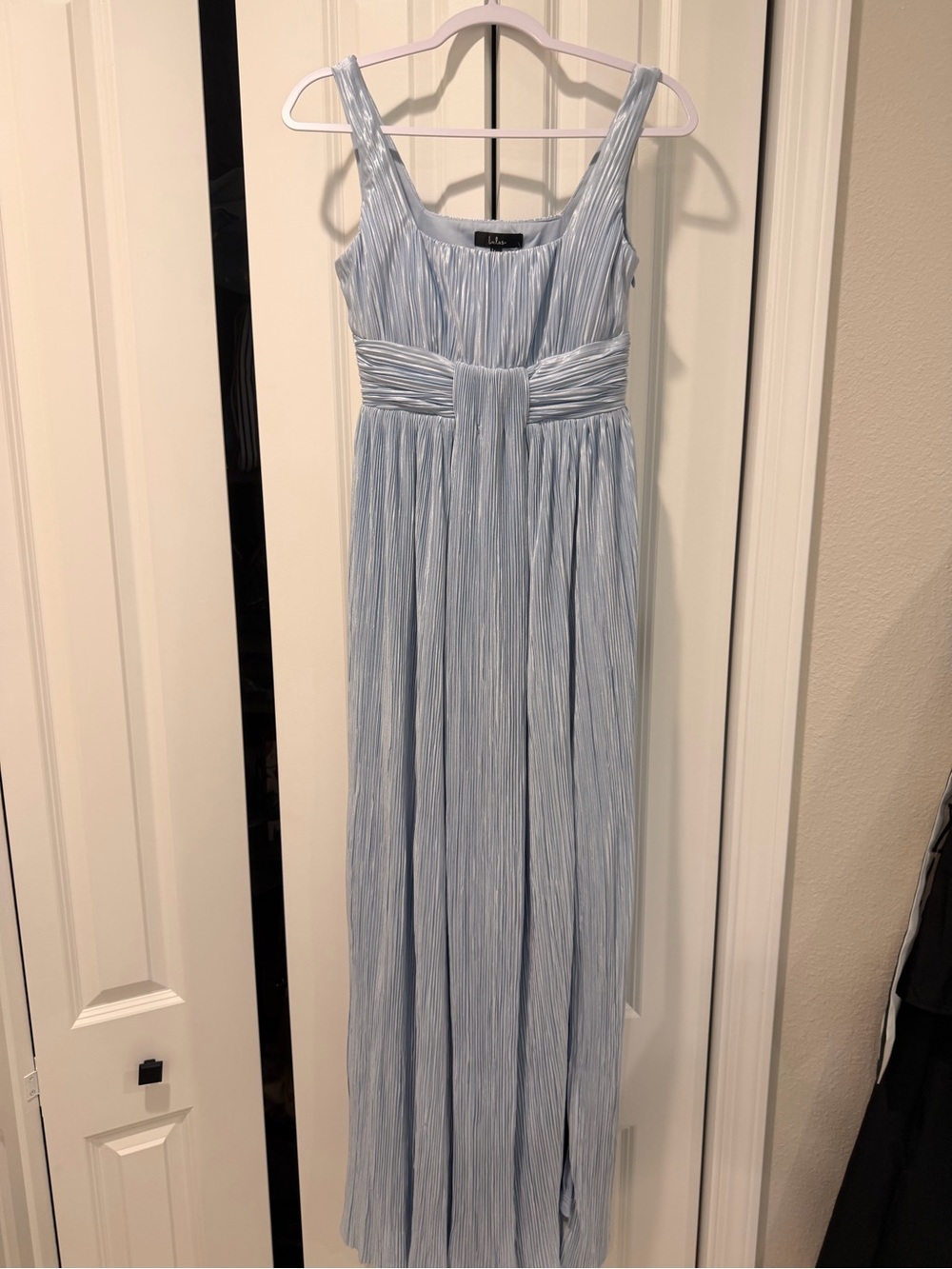 Lulu's Pale Blue Pleated Maxi Dress with Ruched Waist